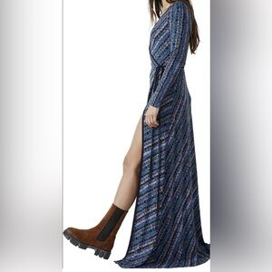 Free People Phoebe Blue Combo Wrap Maxi Dress